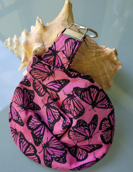 Japanese knot bag pink butterfly print keychain